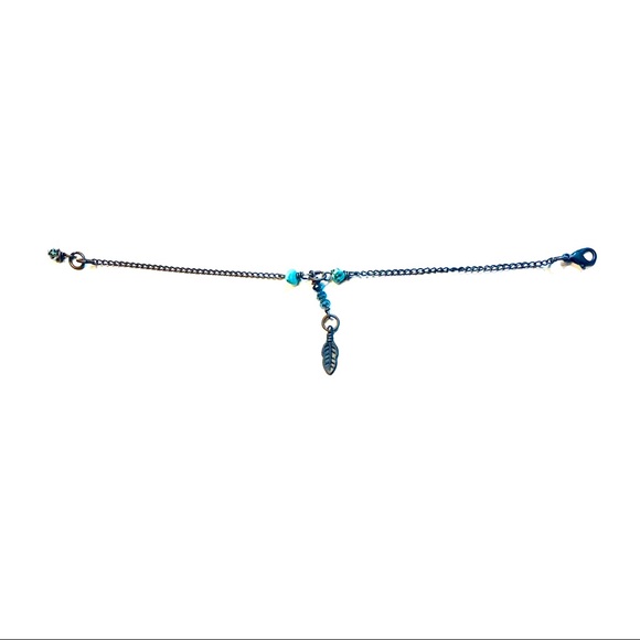 Dainty Aqua Chain Feather Bracelet - Picture 5 of 5